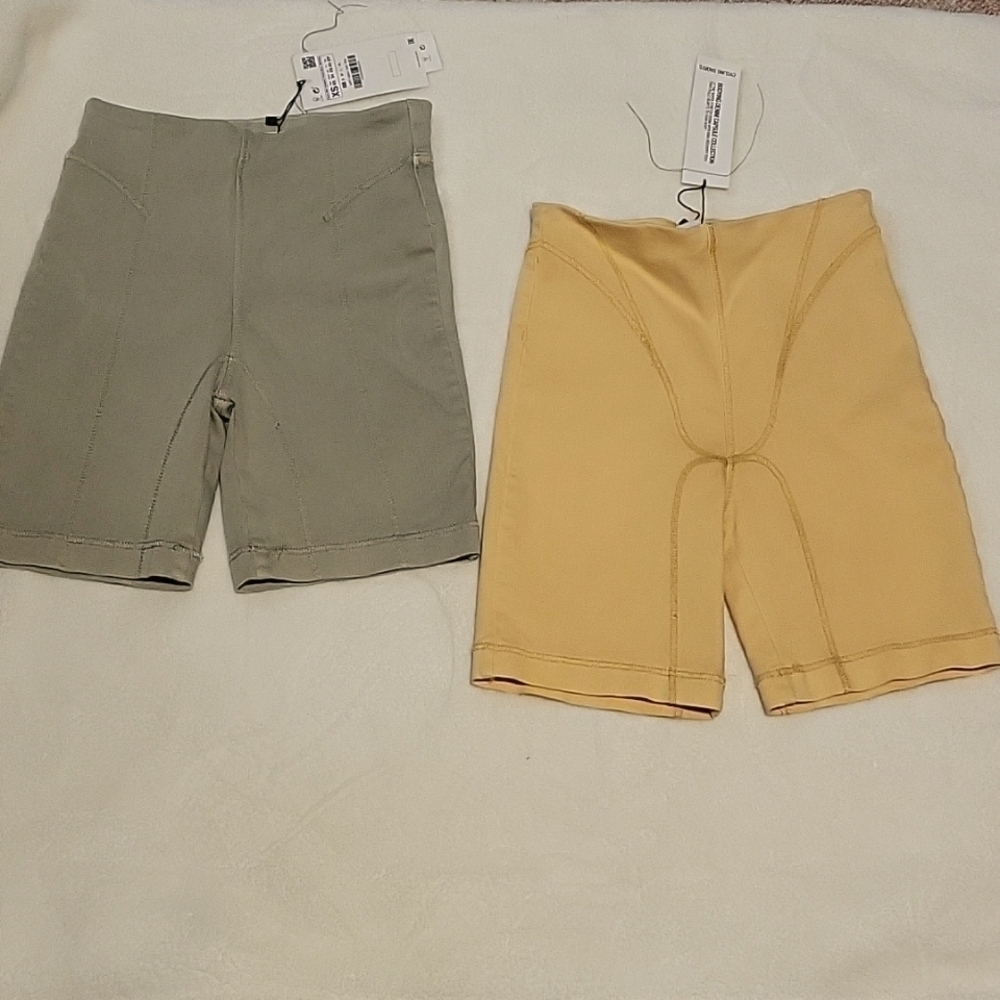 Zara Set of 2 Stretchy High Waist Cycling Shorts Yellow and Gray - Size XS